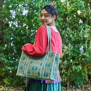 ご予約品 緑 バッグ単品 ブロックプリント キルトバッグ  マザーズバック ご予約品 緑 バッグ単品 ブロックプリント キルトバッグ マザーズ