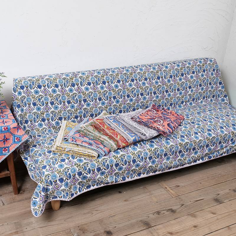 サンガネールブロックプリントマルチクロス　150cmx225cm