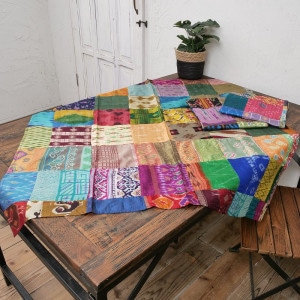 イカットサリーパッチワークマルチクロス テーブルクロス 100cm×100cm