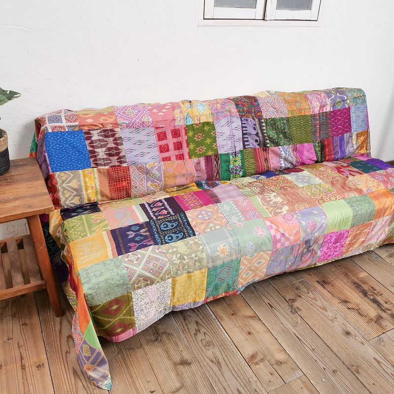 イカットサリーパッチワークベッドカバー 150cm×225cm｜マライカ公式通販