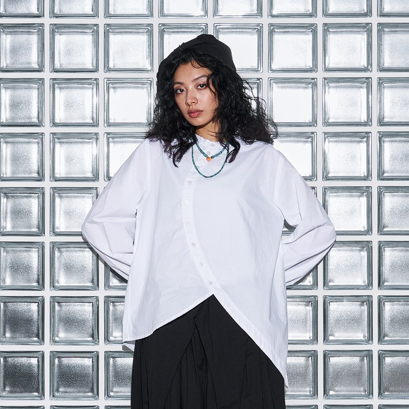 コットンラウンドアシンメトリーブラウス　【メール便可】