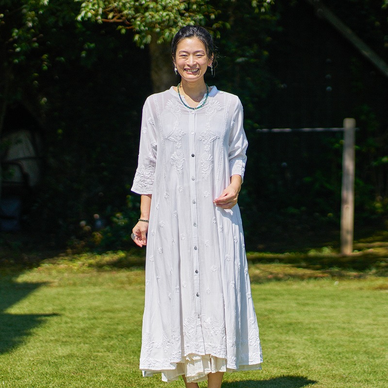 テリーボイルラクノウ刺繍前あきワンピース