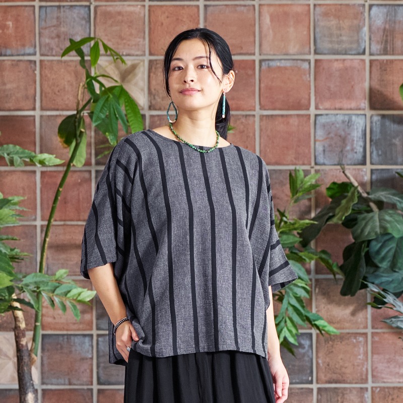 ストライプ織プルオーバー　【メール便可】