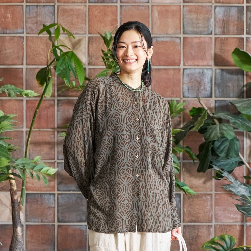 ブロックプリントコンビブラウス　【メール便可】