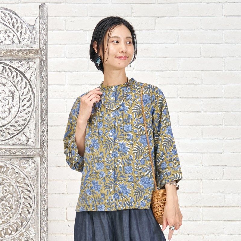 フラワーブロックプリントブラウス　【メール便可】