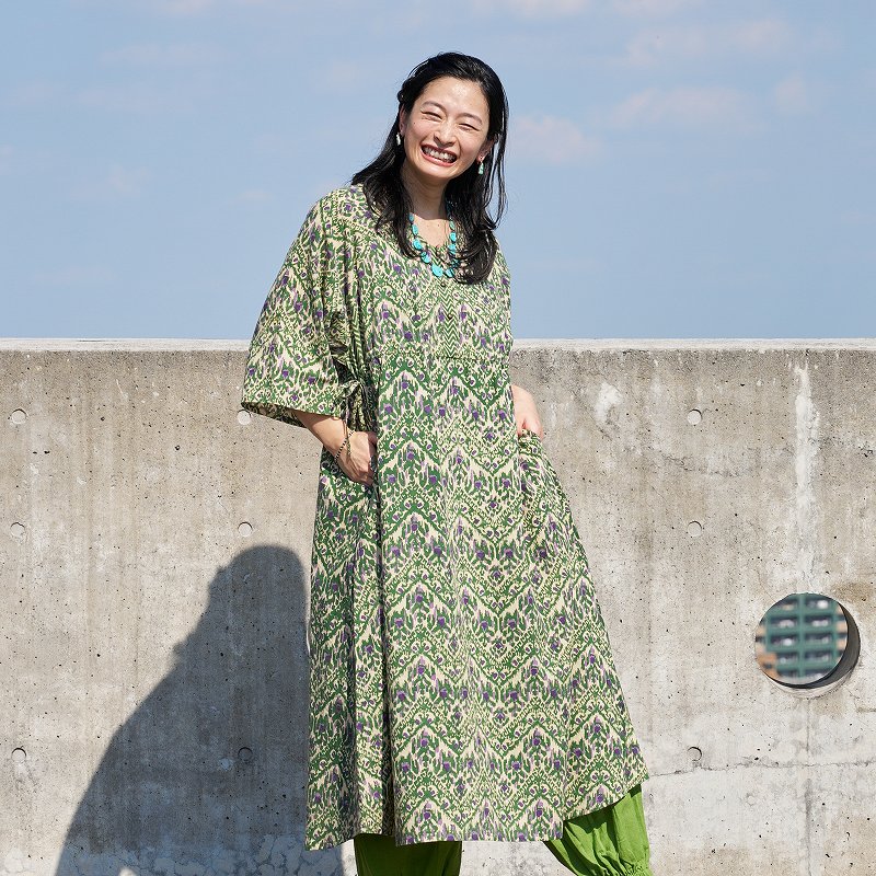 イカットジグザグプリントワンピース