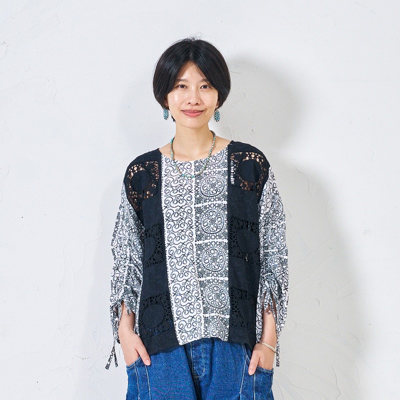 レーヨンレースプリントプルオーバー　【メール便可】