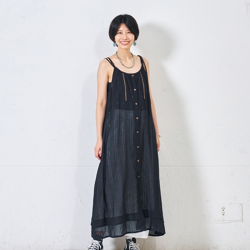 コットンルーレックスレイヤーキャミワンピース　【メール便可】