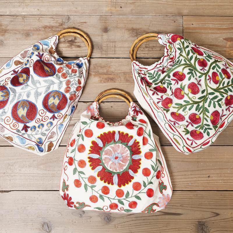 ウズベキスタン スザニバンブー手提げ バッグ｜マライカ公式通販