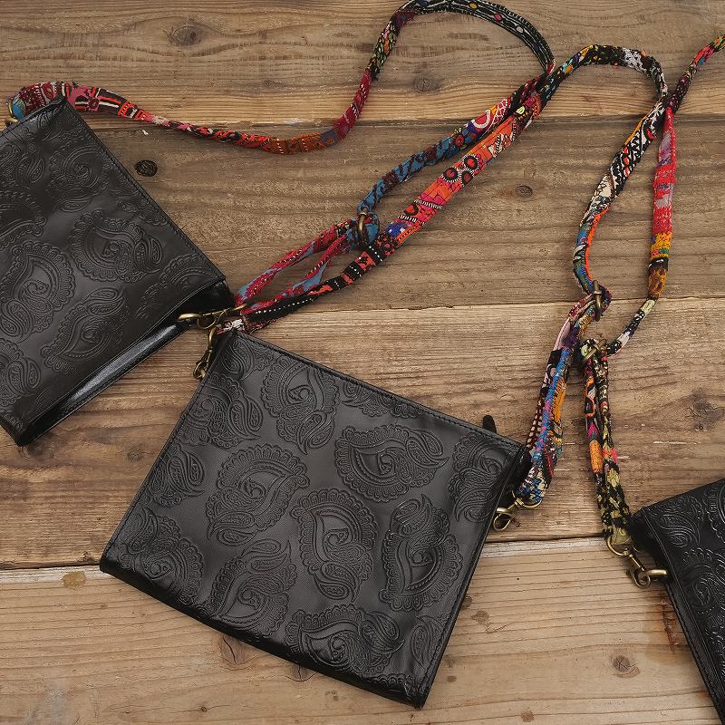 パキスタン古布ショルダー付山羊革バッグ