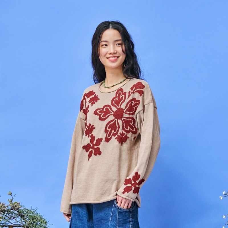 [日本製]　花刺繍風プルオーバー