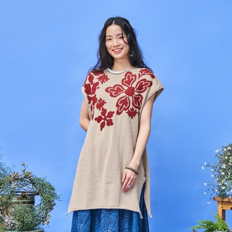 日本製] 花刺繍風ロングベスト｜マライカ公式通販