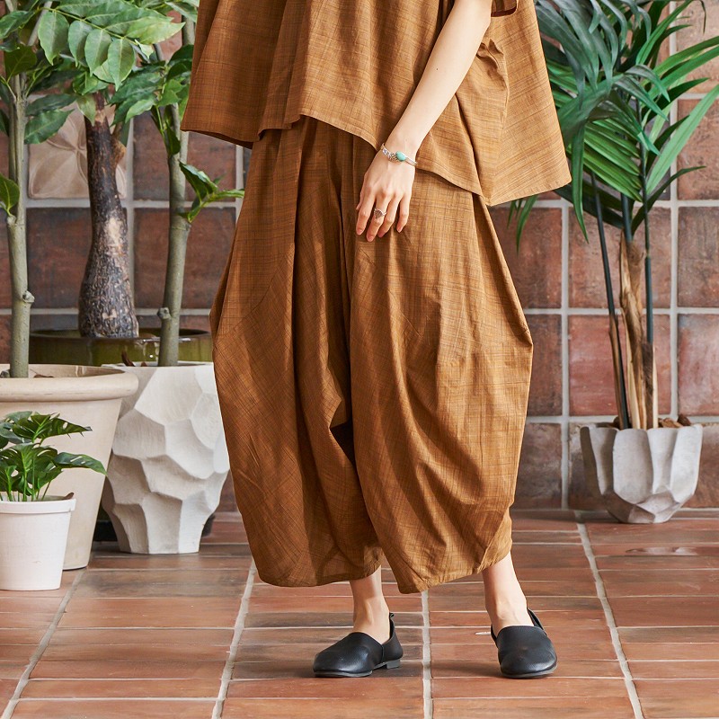 予約販売】 コットンハンドブラッシング変形パンツ 6月入荷予定