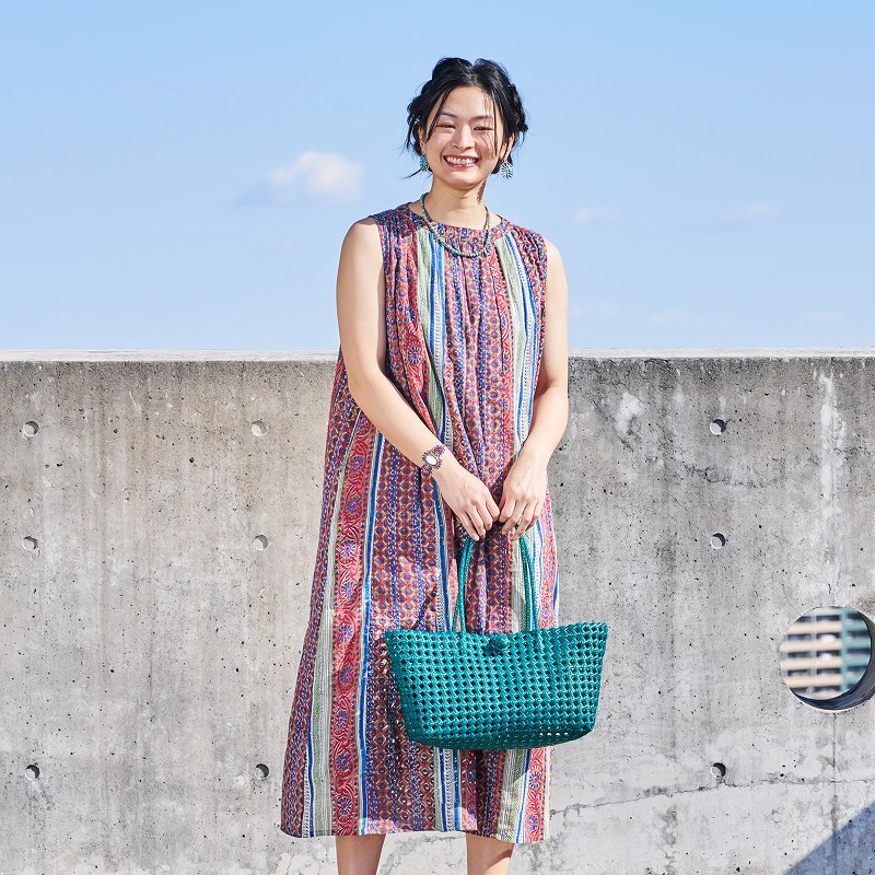 【予約販売】　フラワーストライプノースリーブワンピース　7月入荷予定