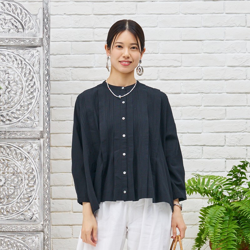 【予約販売】　フラックスピンタックショートブラウス　8月入荷予定