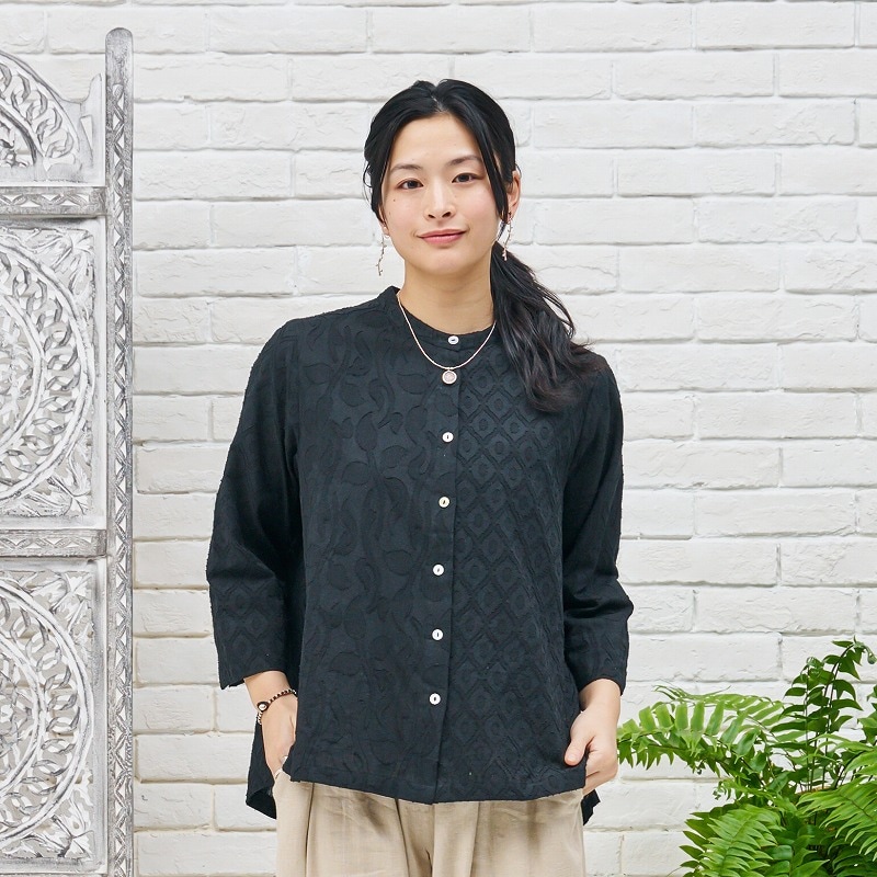 【予約販売】　コットンジャガードコンビブラウス　8月入荷予定