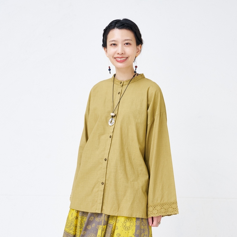 【予約販売】　コットン無地×レースブラウス　10月入荷予定