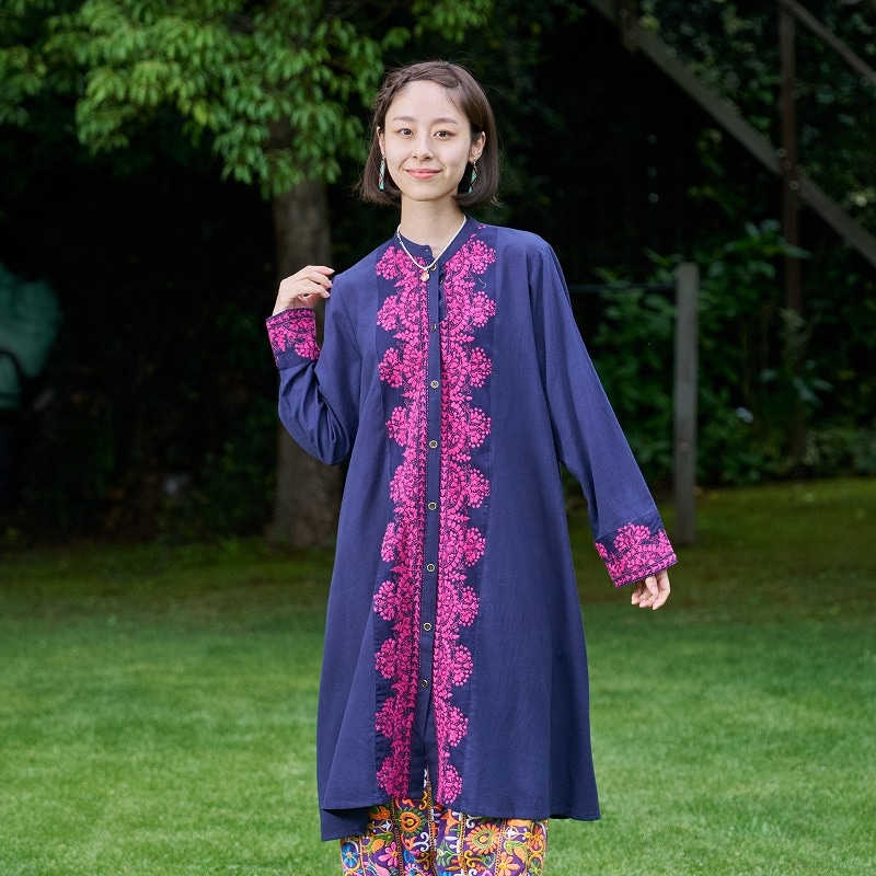 【予約販売】　コットンフラワー刺繍前あきワンピース　11月入荷予定