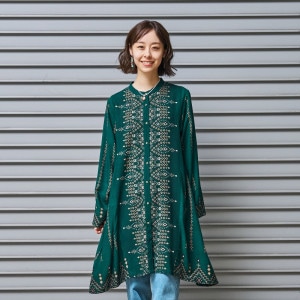 予約販売】 レーヨンロンバスプリント前あきワンピース 11月入荷予定