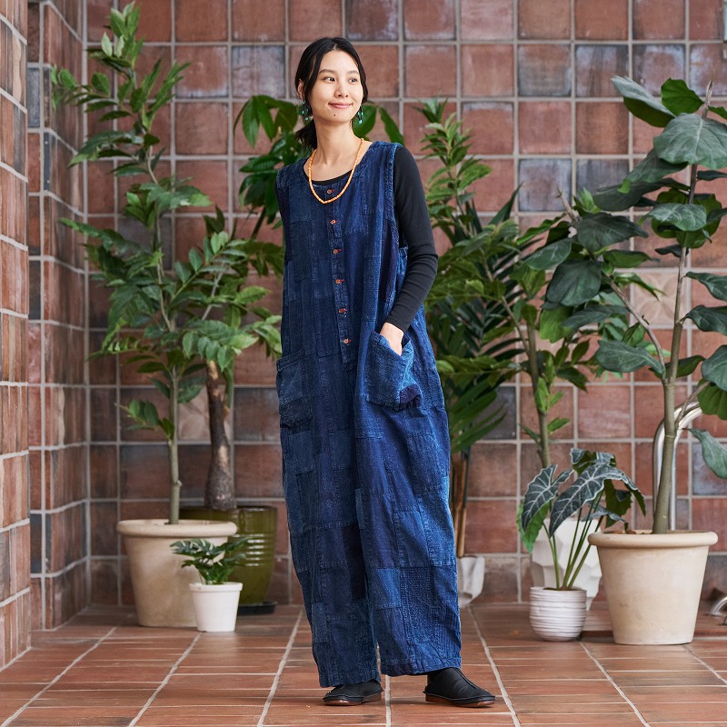 予約販売】 インディゴパッチストーンウォッシュサロペット 12月入荷