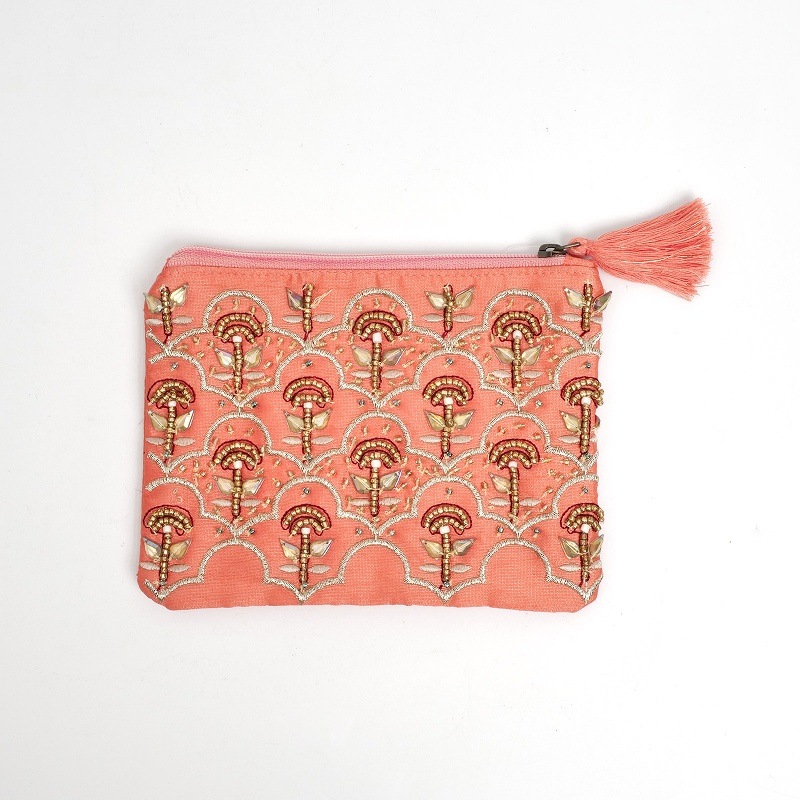 ビーズ刺繍ミニポーチ シアーシャンブレー【メール便可