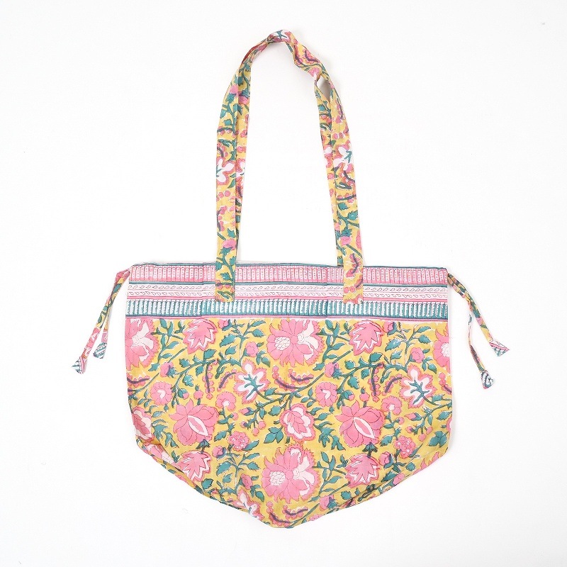 ブロックプリント 巾着トート 丸底タイプ【メール便可】｜マライカ公式通販 