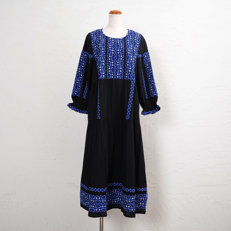 【新品】 マサコテラニシ 2023SS刺繍ティアードラインワンピース ブルー WAHLEN(ワーレン）カットワンピース BLUE | Masaco Teranishi