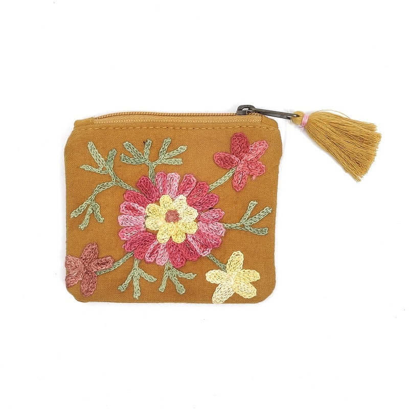 アリス 手刺繍のポーチ 30%OFF フラワーアリ刺繍ポーチS【メール便可】｜マライカ公式通販