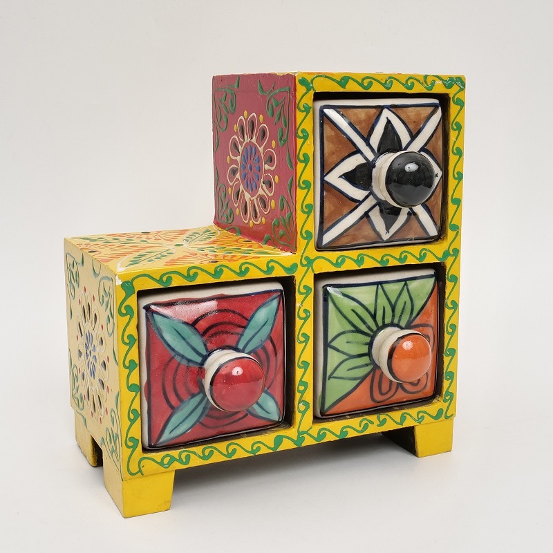 ブルーポタリーミニ3ドロワーキャビネット｜マライカ公式通販