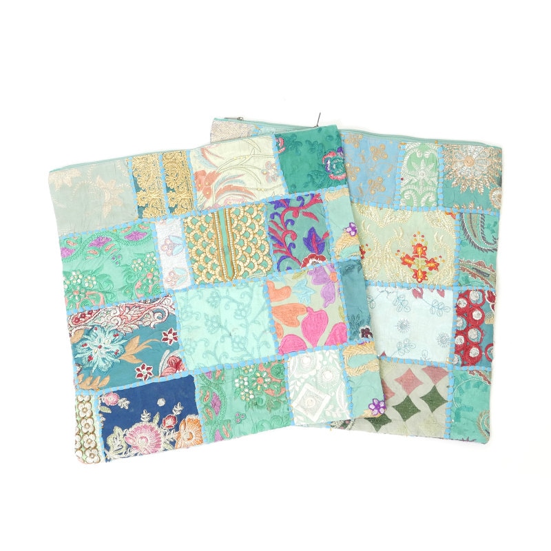 輸入品:キルトカバー　刺繍/パッチワーク　未使用品 カンタ刺繍 ラリーキルト インドの古布210×152cm パープル系の