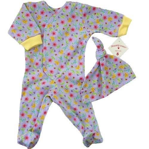 【未熟児】【低出生体重児】【早産児】【NICU】用 ベビー服： 長袖カバーオール 帽子付き フローラル(2300-3000g)