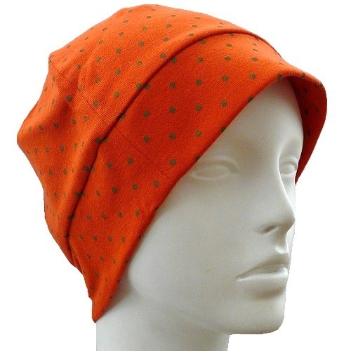 【抗がん剤治療】【医療用帽子】【ケア帽子】 ルースコットンキャップ：水玉オレンジ
