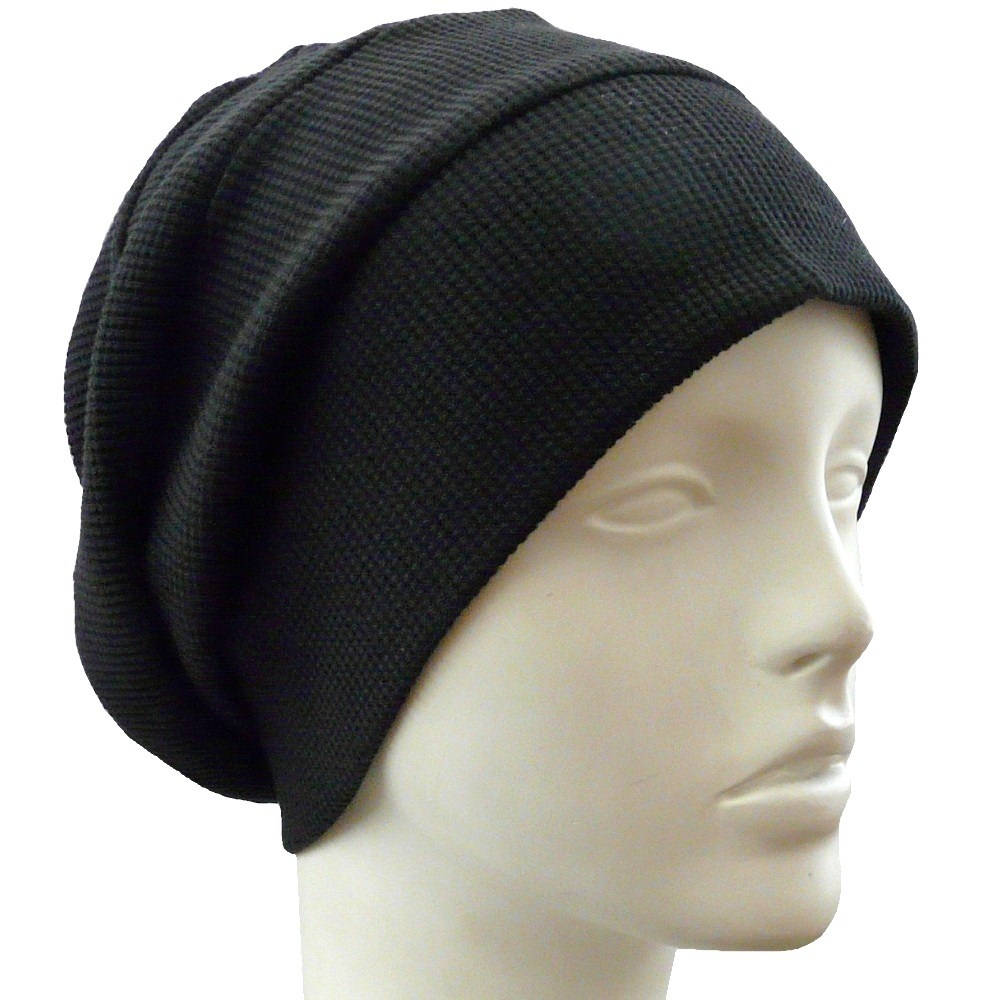 【抗がん剤治療】【医療用帽子】【ケア帽子】 ワッフル段々ワッチ：ブラック