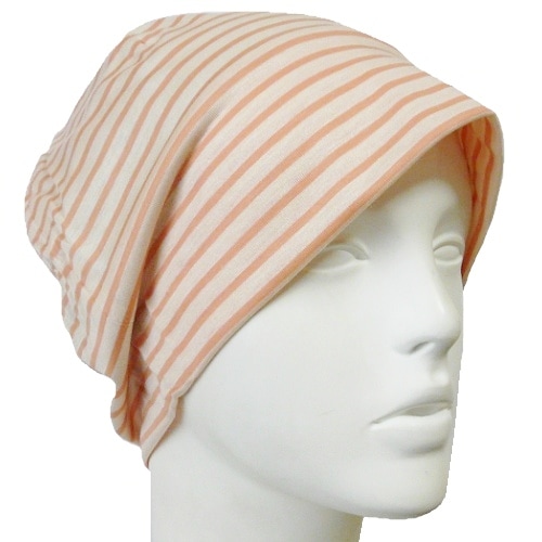 【抗がん剤治療】【医療用帽子】【ケア帽子】 ルースキャップ：薄手ベージュストライプ