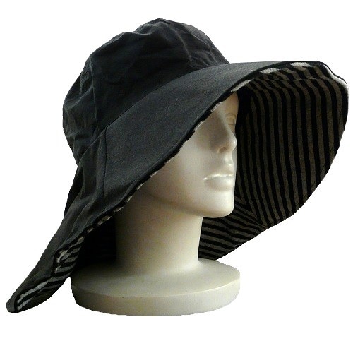 【UV対策】【外出用】 首までしっかりUVガードのつば広帽子：ブラック
