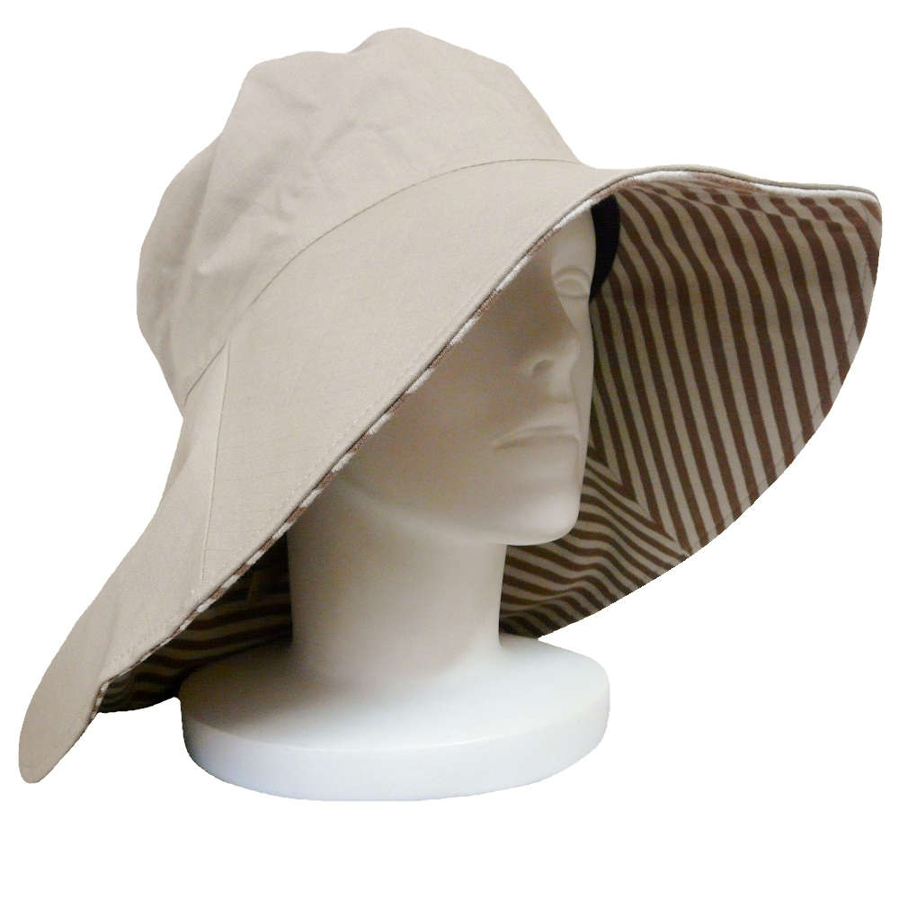 【UV対策】【外出用】 首までしっかりUVガードのつば広帽子：モカ