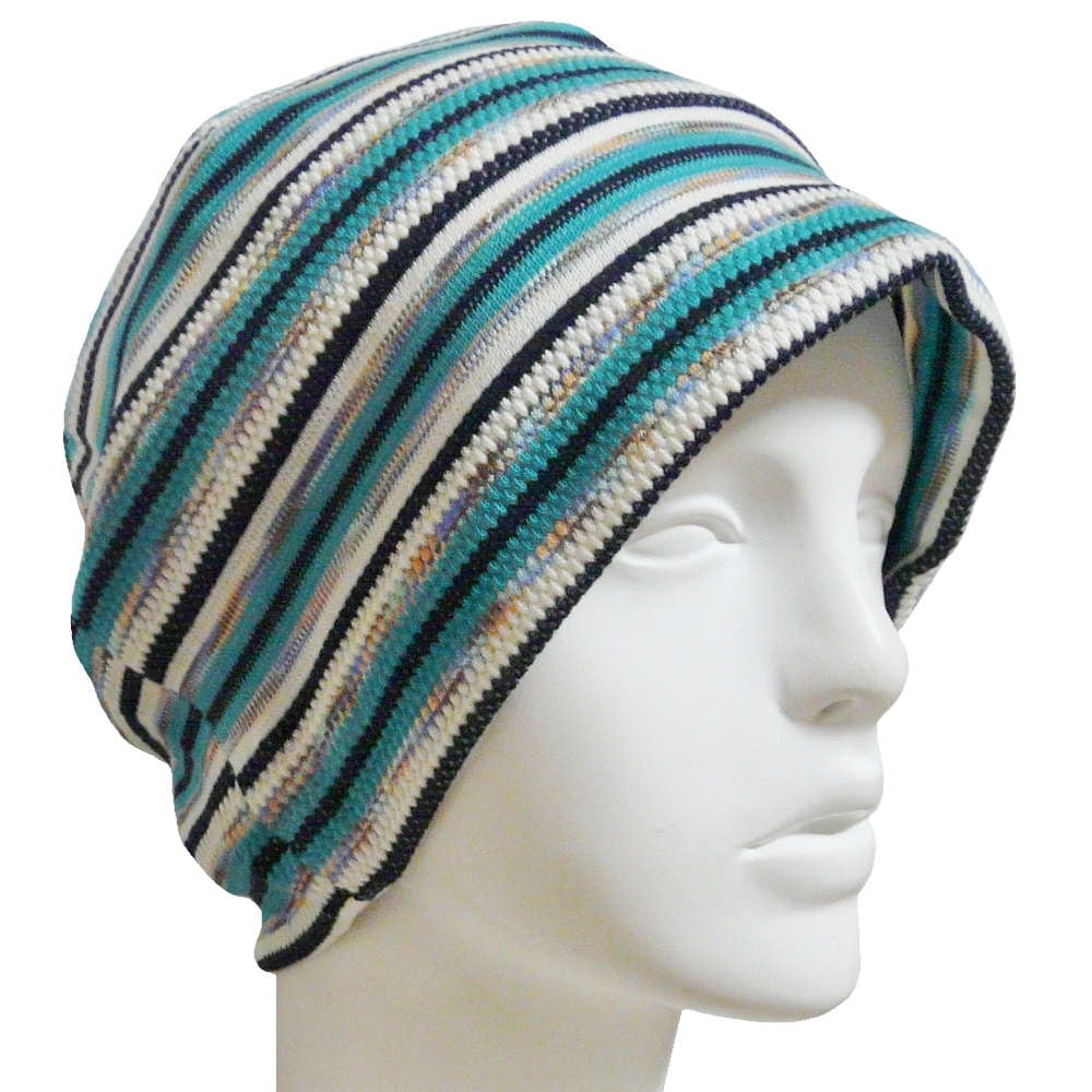 【抗がん剤治療】【医療用帽子】【ケア帽子】 ポップコーンボーダー：グリーン