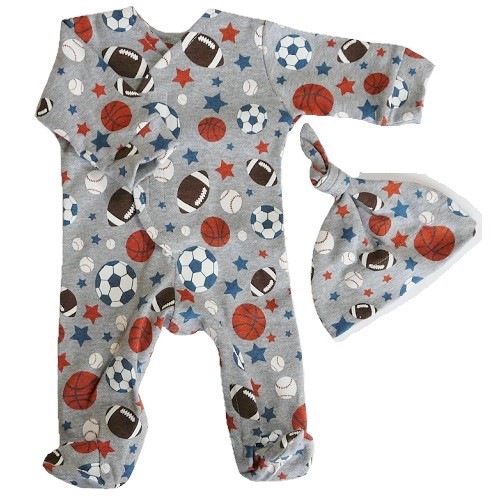 【未熟児】【低出生体重児】【早産児】【NICU】用 ベビー服： 長袖カバーオール 帽子付き スポーツ【2300-3000g】