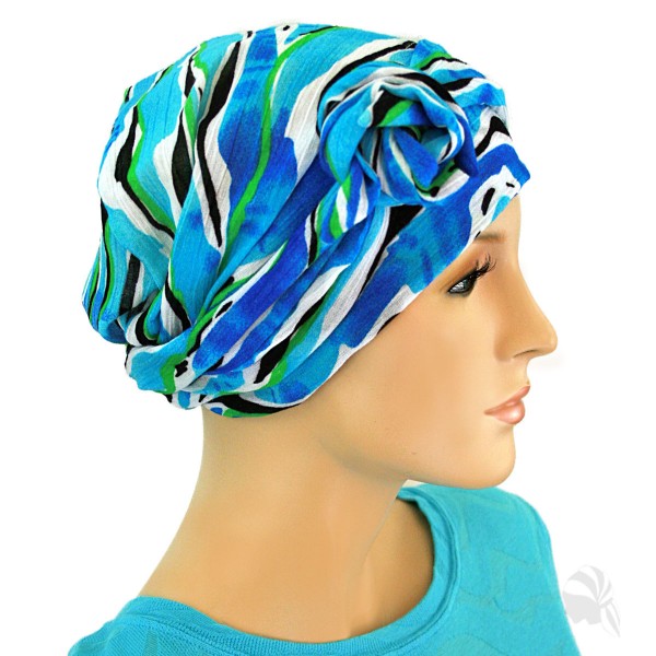 【抗がん剤治療】【医療用帽子】【ケア帽子】 スカーフタイプ：ブルーリバー