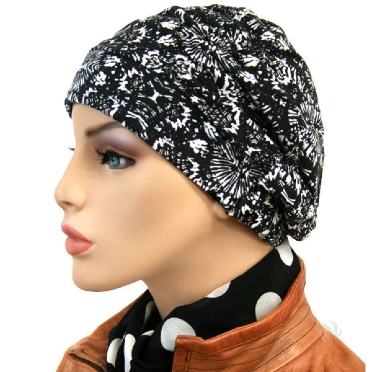 【抗がん剤治療】【医療用帽子】【ケア帽子】 タックキャップ：ブラック＆ホワイト