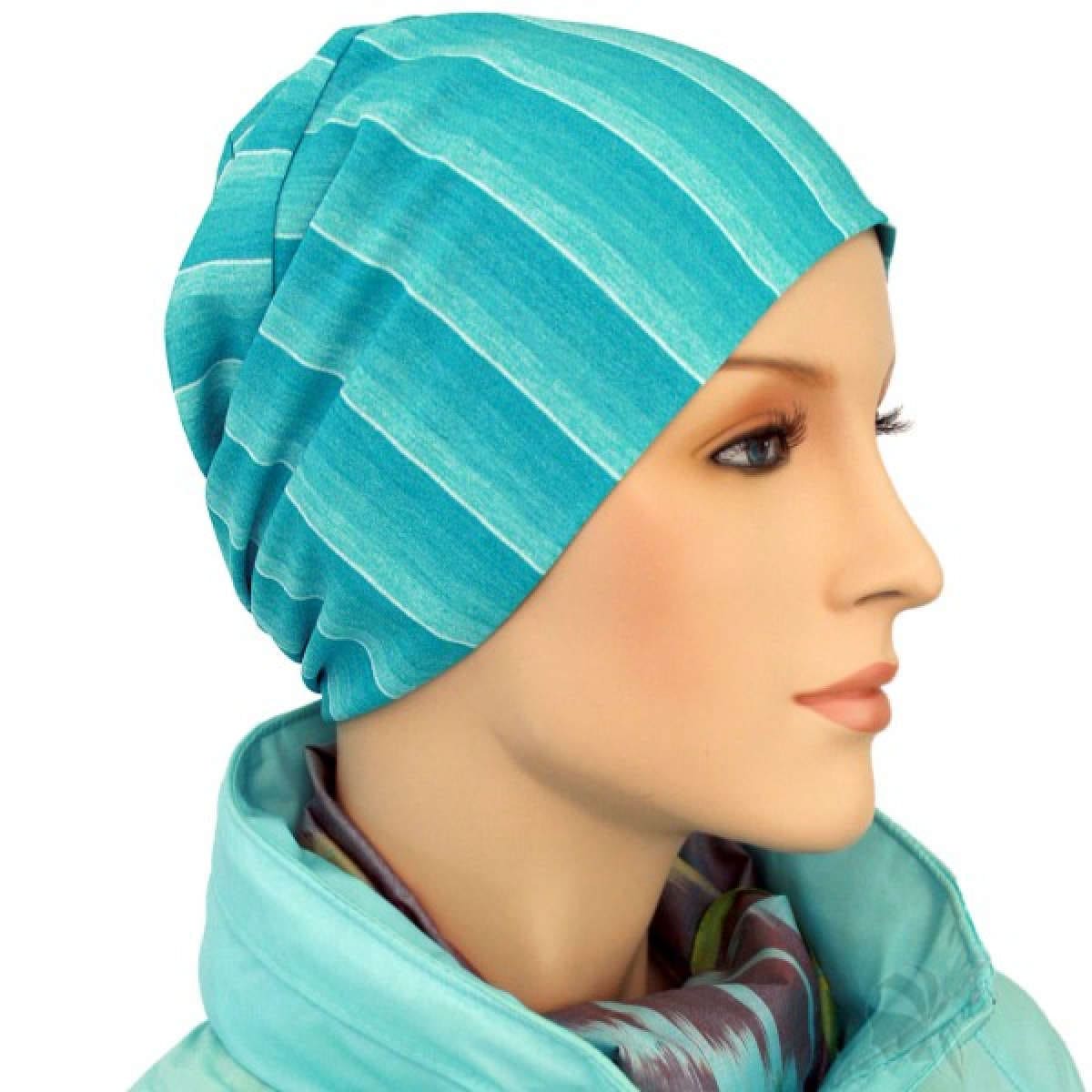 【抗がん剤治療】【医療用帽子】【ケア帽子】 ロールアップ：トルコストライプ