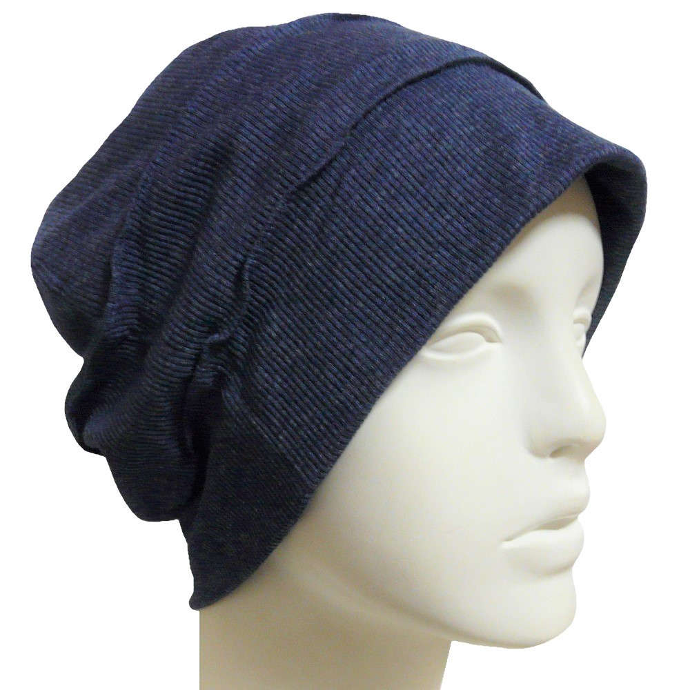 【抗がん剤治療】【医療用帽子】【ケア帽子】 ピンタックリブニット：ネイビー