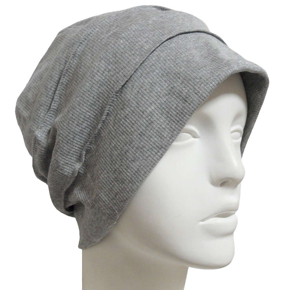 【抗がん剤治療】【医療用帽子】【ケア帽子】 ピンタックリブニット：グレー