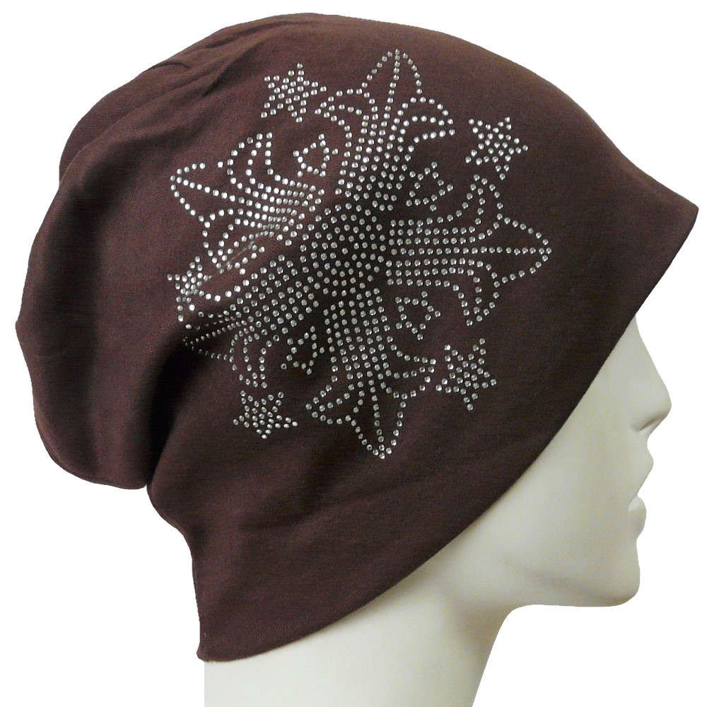 【抗がん剤治療】【医療用帽子】【ケア帽子】 スパークルラインストーンキャップ：ブラウン