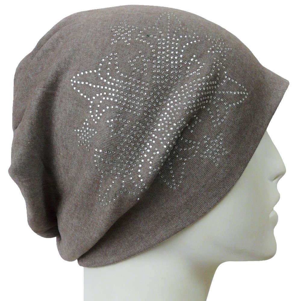 【抗がん剤治療】【医療用帽子】【ケア帽子】 スパークルラインストーンキャップ：ライトブラウン