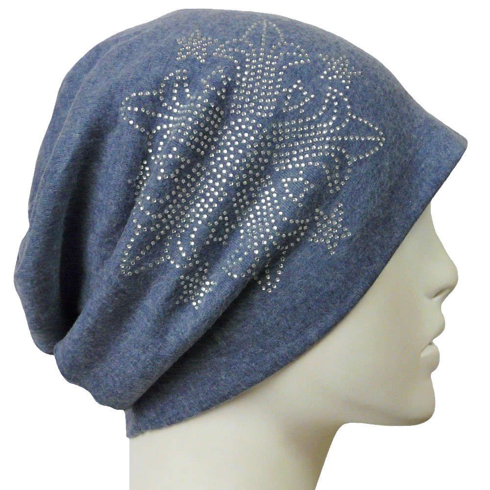 【抗がん剤治療】【医療用帽子】【ケア帽子】 スパークルラインストーンキャップ：ブルー