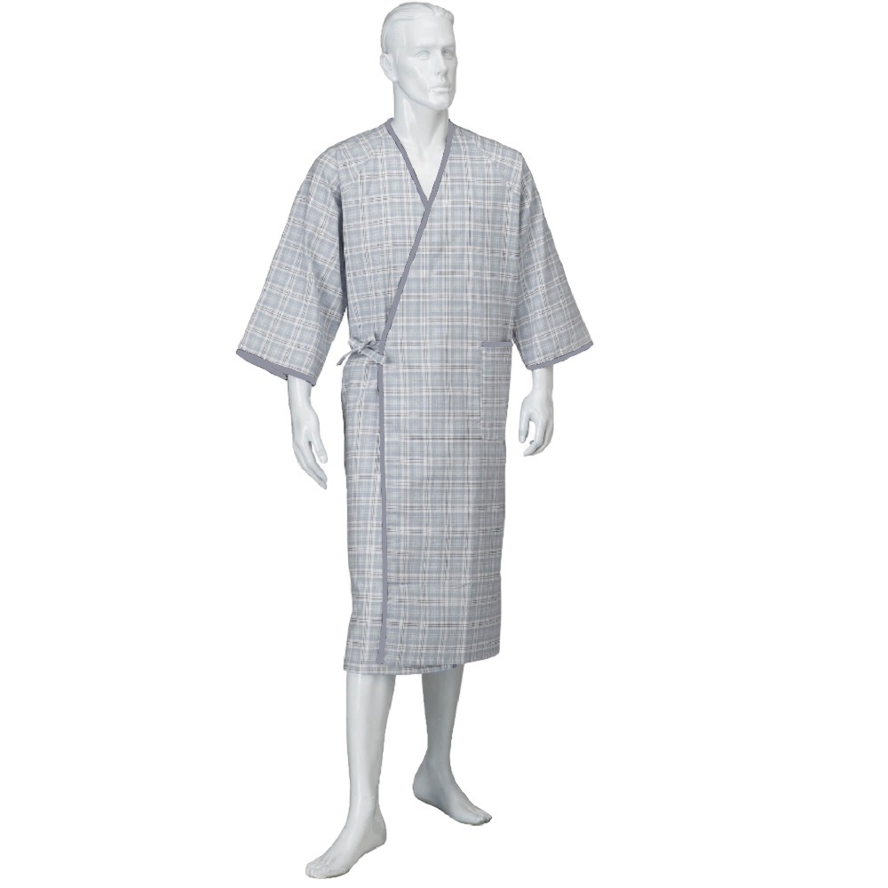 【ねまき】【入院】【介護】 紳士カラーガーゼ合わせ(抗菌防臭ガーゼねまき)：グレー