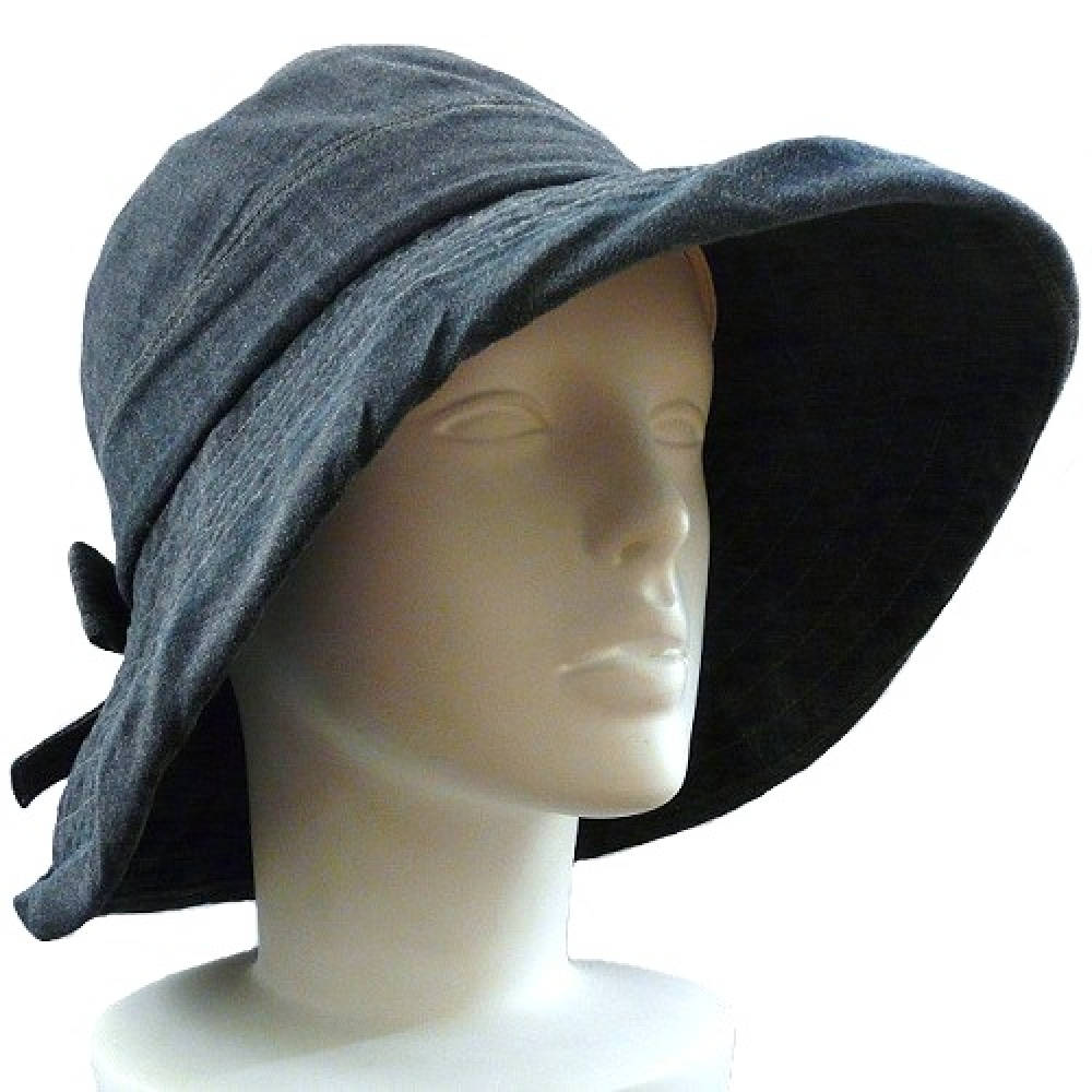 【外出用】【医療用帽子】 コットンハット：デニムリボンハット