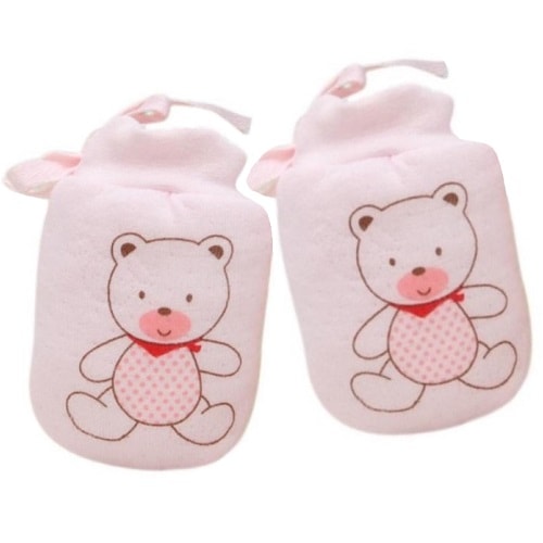 【かきむしり】【保護】 くまさん新生児ミトン：ピンク