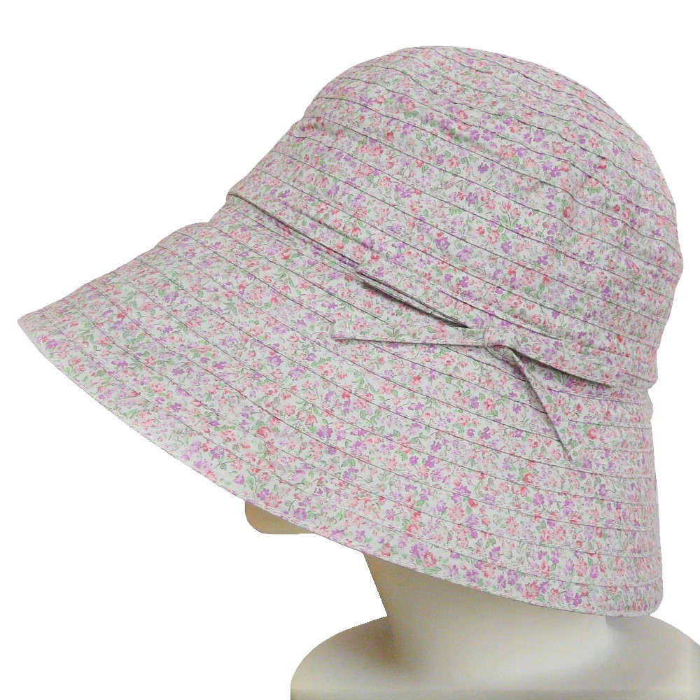 【UV対策】【外出用】 コンパクトに収納♪ブレードハット：ピンク小花